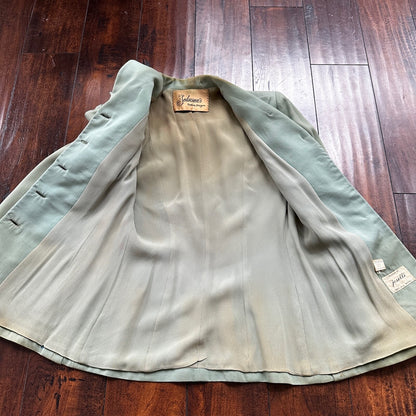 1950s Teal Green VTG 2 Piece Womens Houndstooth Suit Joselli MCM Wool 50s 40s