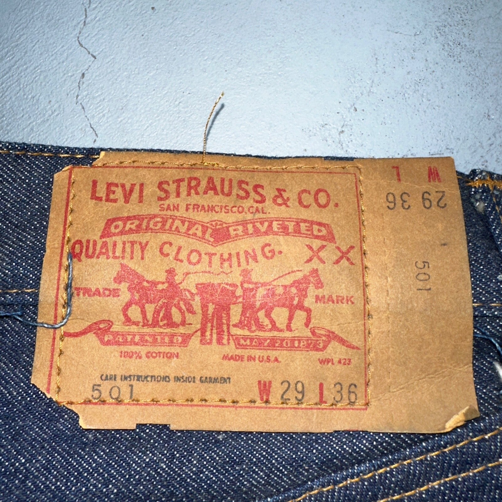 Levis 501 VTG 70s SS Deadstock Redline Selvedge Jeans XX 1966 29x36 Rare Dark DS