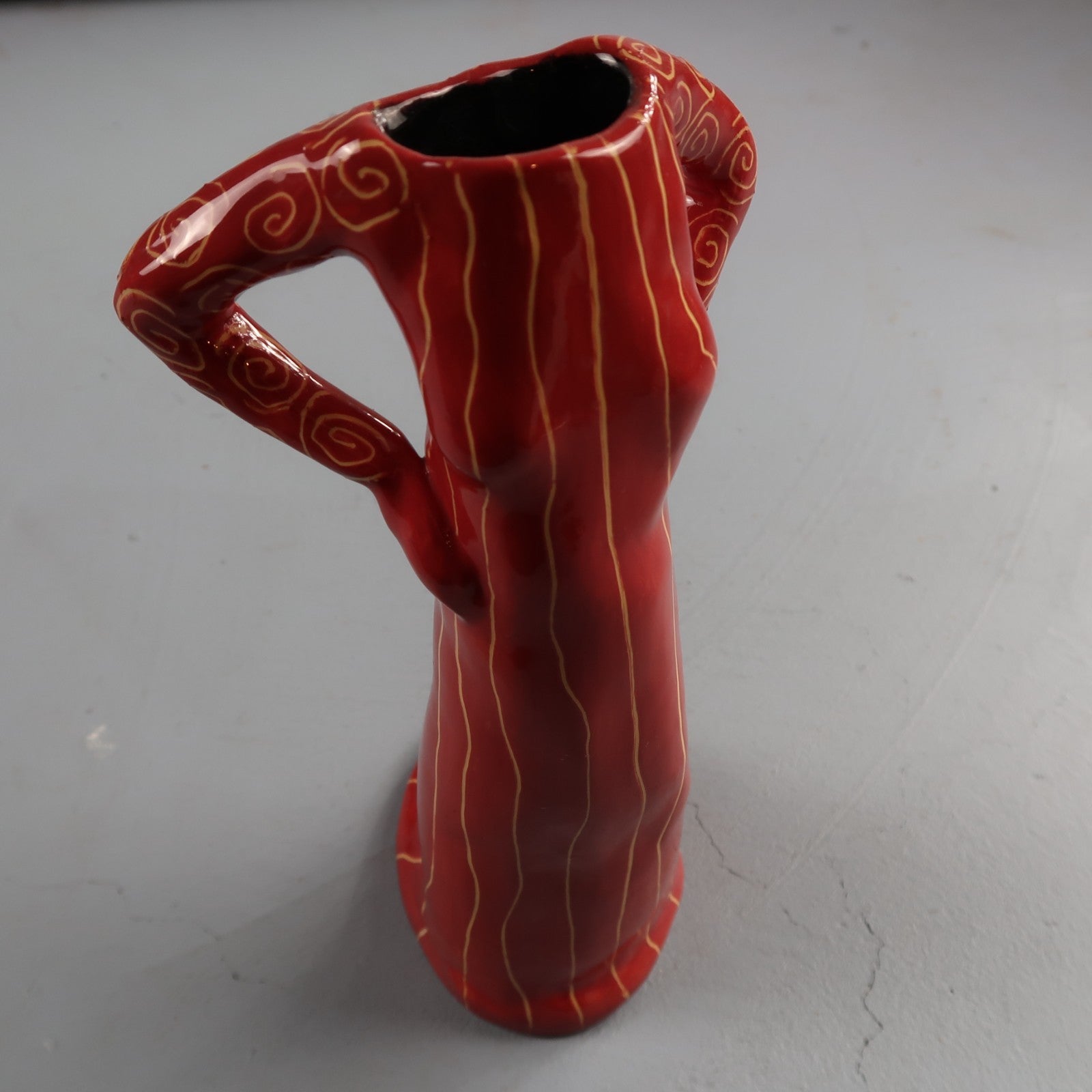 Ceramic Art Pottery Figurative Lady Orange Stripe Dress Vase Signed Terri Cody