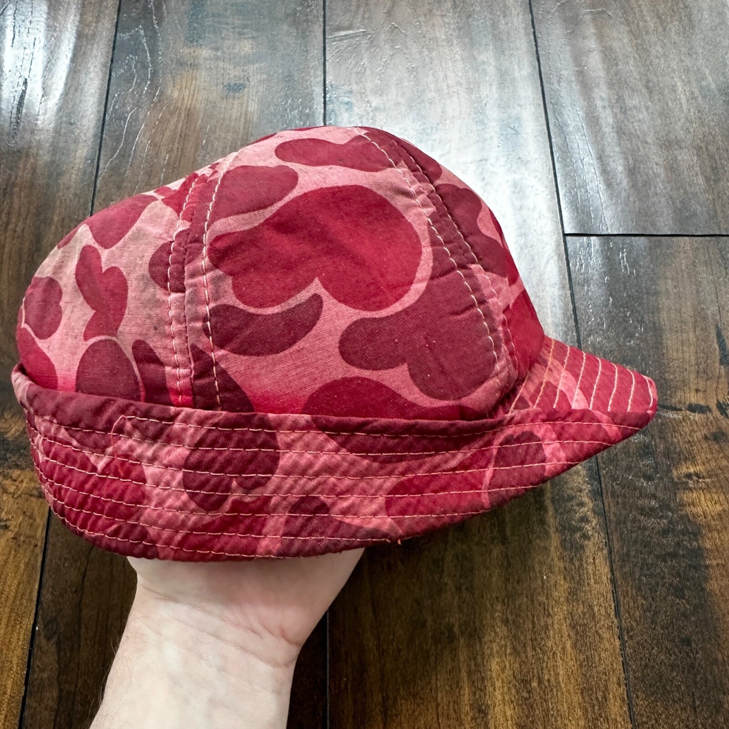 Frogskin 70s Fisherman Vintage Hat Bucket POST WWII Frog Skin Pink Red Camo