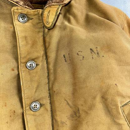 VTG WWII US NAVY USN N1 Deck Jacket Sz 38 Alpaca Stencil Work Coat Rare WW2