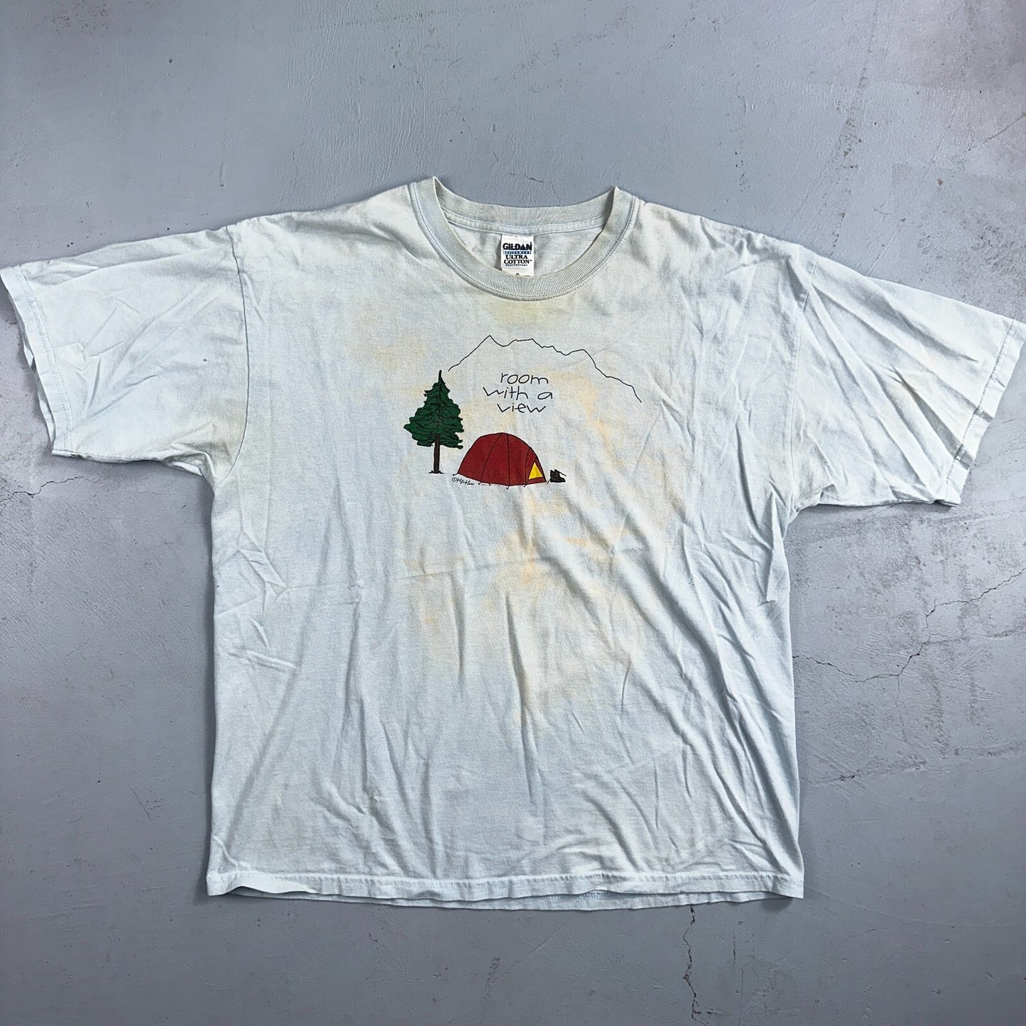 Hiking Room With A View VTG T Shirt Funny Camping Camp Hike Travel USA Y2K