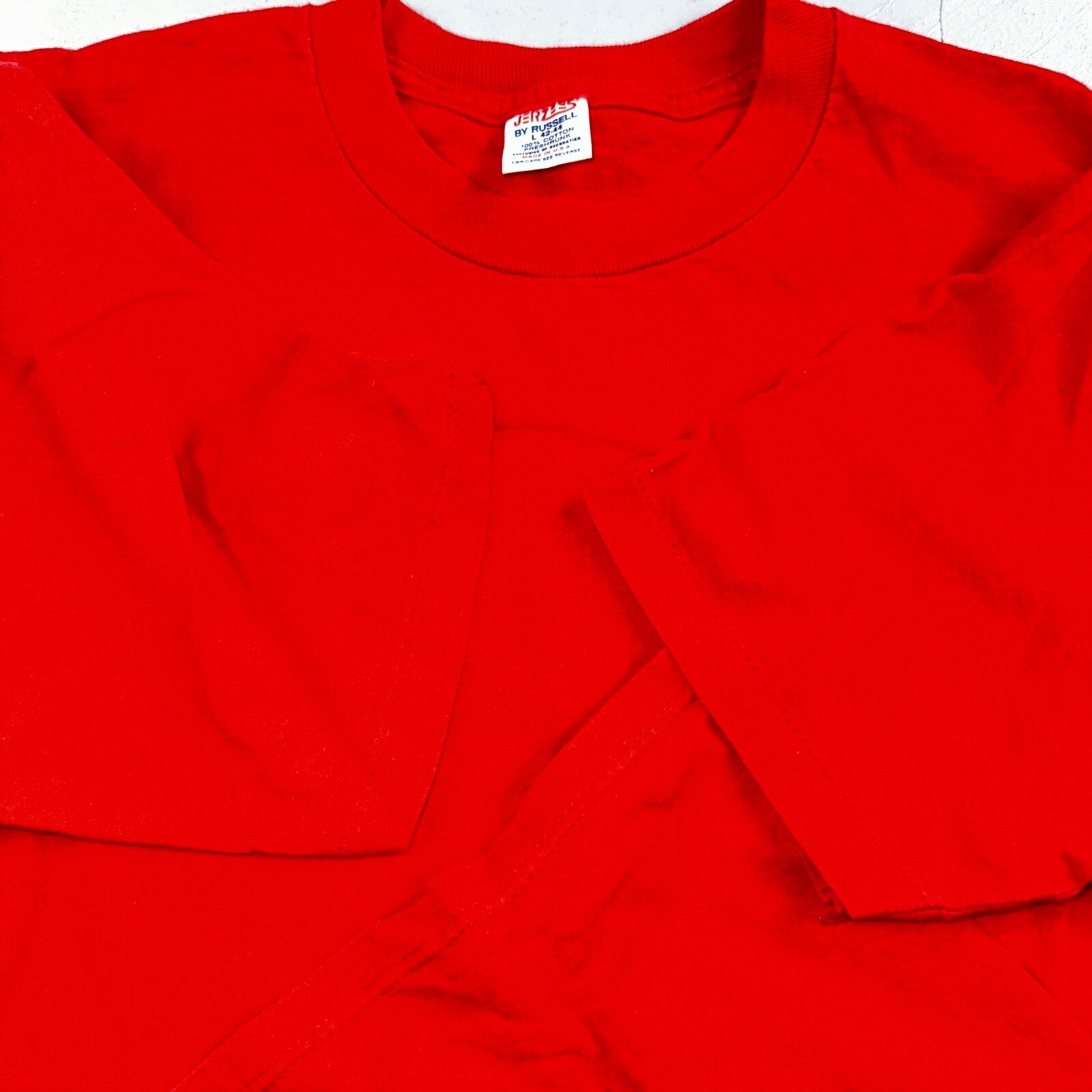 Jerzees 90s USA VTG T Shirt Red No Print Lot 1 Single Stitch Basic Tee Simple