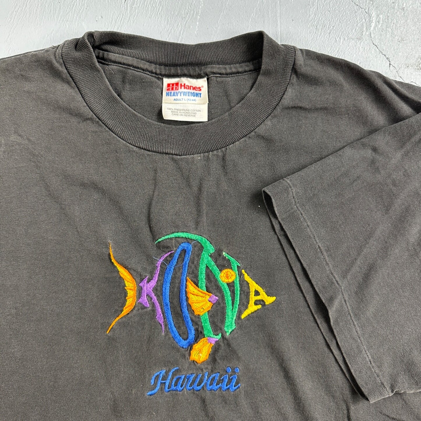 Kailua Kona Hawaii VTG T Shirt Single Stitch Faded Black Hanes Ocean Fish Sand