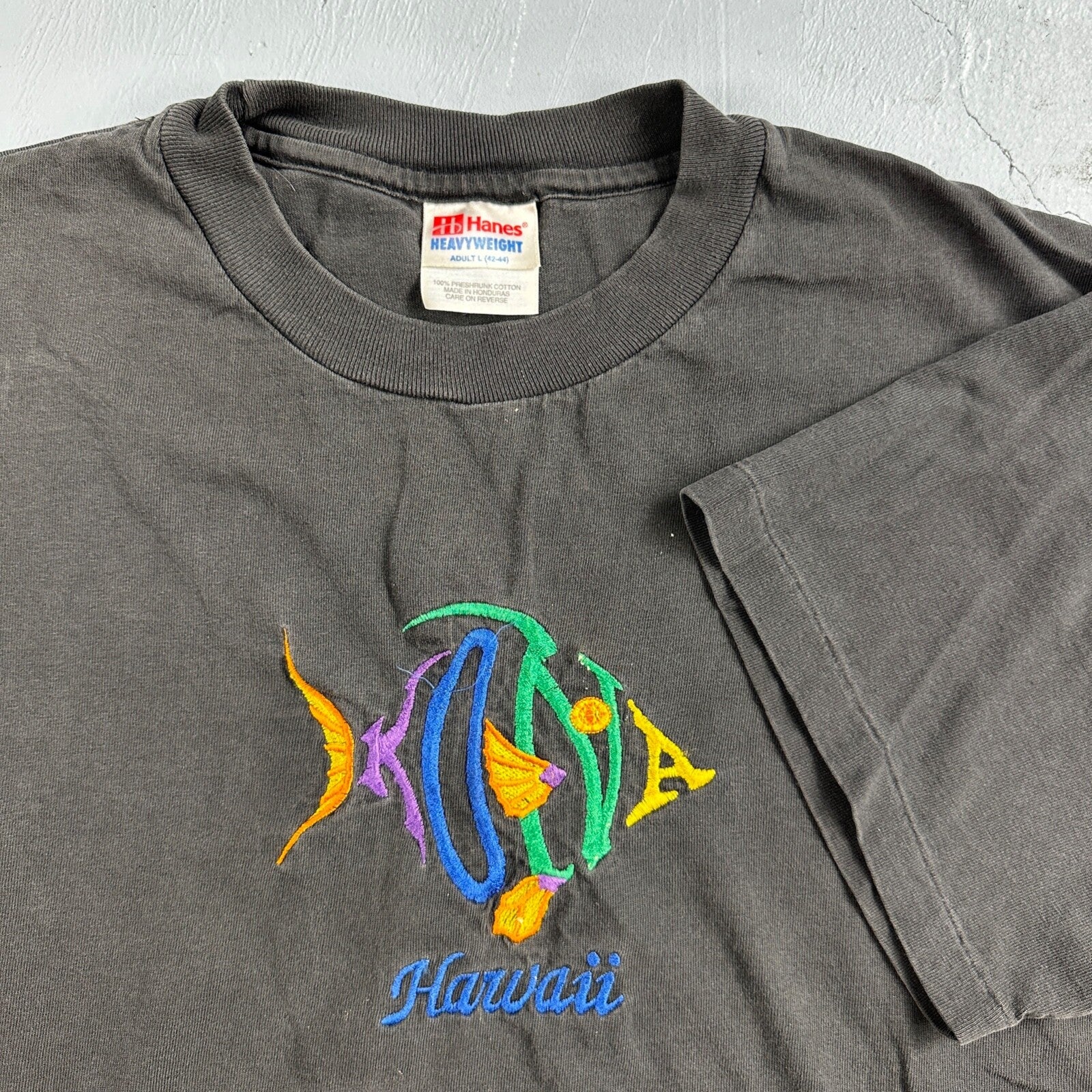 Kailua Kona Hawaii VTG T Shirt Single Stitch Faded Black Hanes Ocean Fish Sand