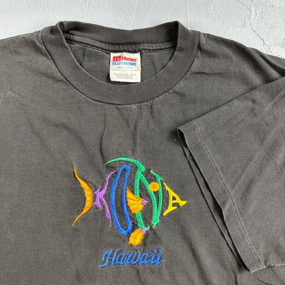 Kailua Kona Hawaii VTG T Shirt Single Stitch Faded Black Hanes Ocean Fish Sand