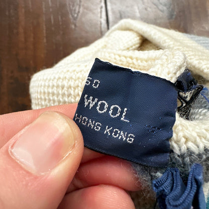 Vintage Hermans 100% Wool Beanie Winter Ski Hat Unisex White Blue Stripe Cap