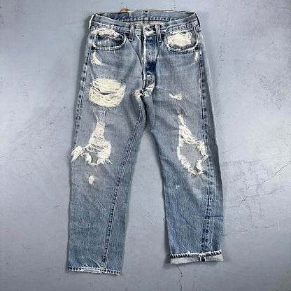 Levis 501 Vintage 80s Redline Selvedge USA XX Jeans Light Wash Thrashed Ac 28x26