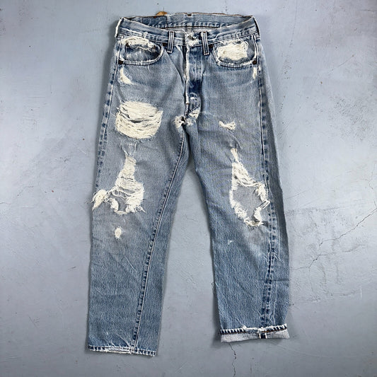 Levis 501 Vintage 80s Redline Selvedge USA XX Jeans Light Wash Thrashed Ac 28x26