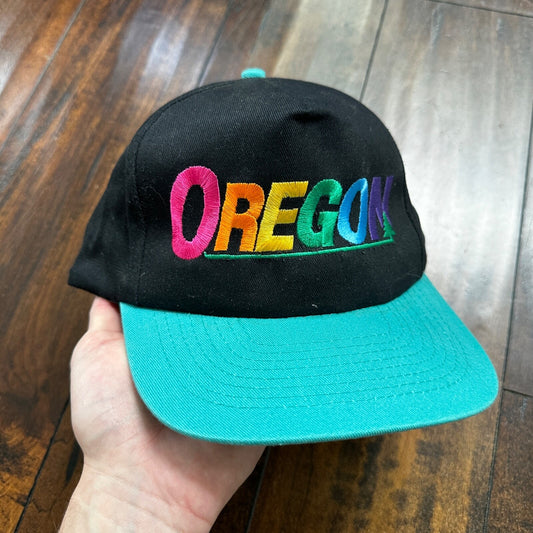 Oregon VTG Hat Cap Snapback Rainbow LGBTQ Cool Support Black Liberal Fun Cute