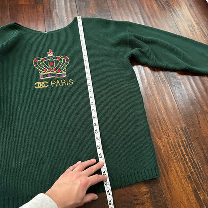 VTG 1960s Paris Women’s Green Sweater Rockabilly Sportswear Designer 60s 70s