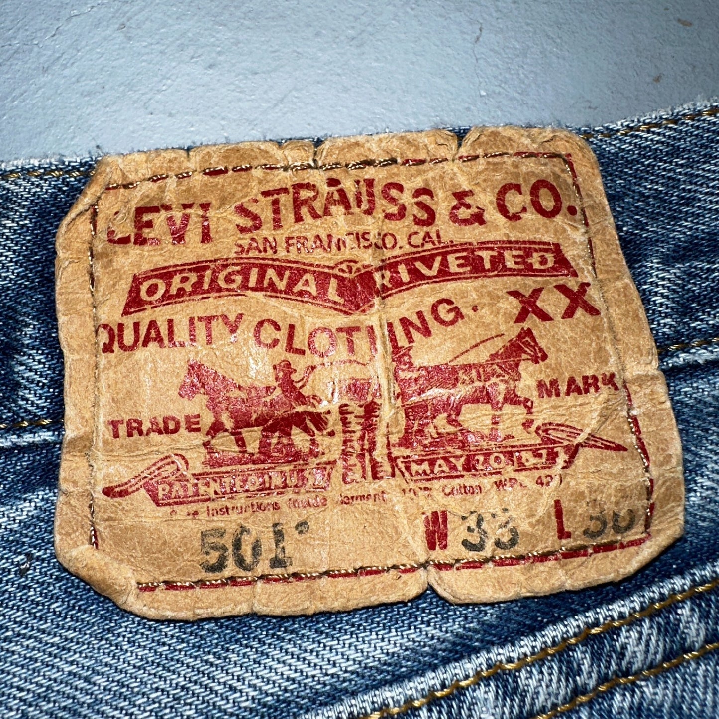 Levis 501 Vintage Y2K XX Straight Leg Jeans Rips Blue Med Wash 33x36 Act 31x31