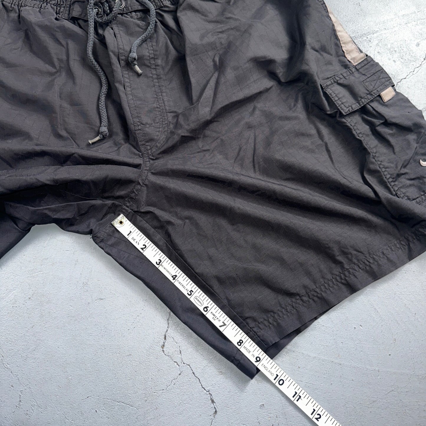 Nike Vintage Black Nylon Shorts Swoosh XL 90s Black Tag 9” Inseam Running Track