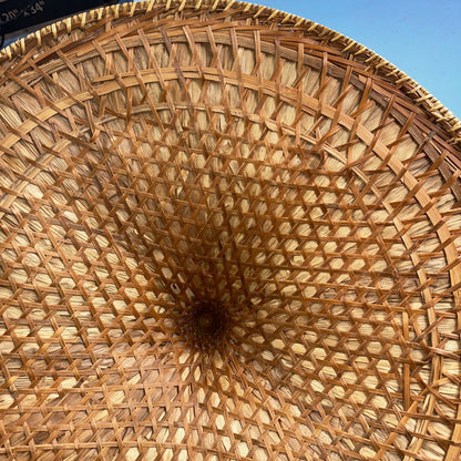 Vintage Asian Conical Rattan Leaf Rickshaw Coolie Hat Cantonese Chinese Handmade