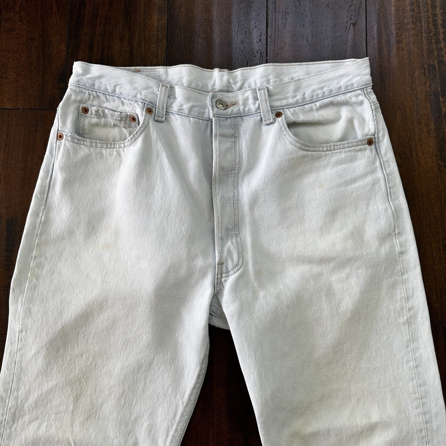 Vintage 90s Levis 501 USA 36x30 Tag Jeans 80s Blue Light Wash Act Worn 33x29