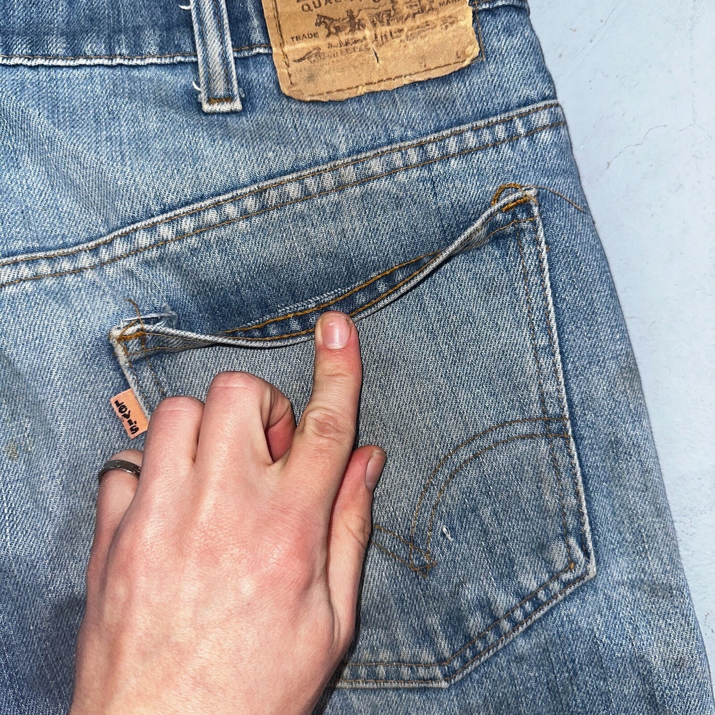 Levis 517 Vintage 80s USA Orange Tab Bootcut Flare Blue Jeans Talon Act 34x29