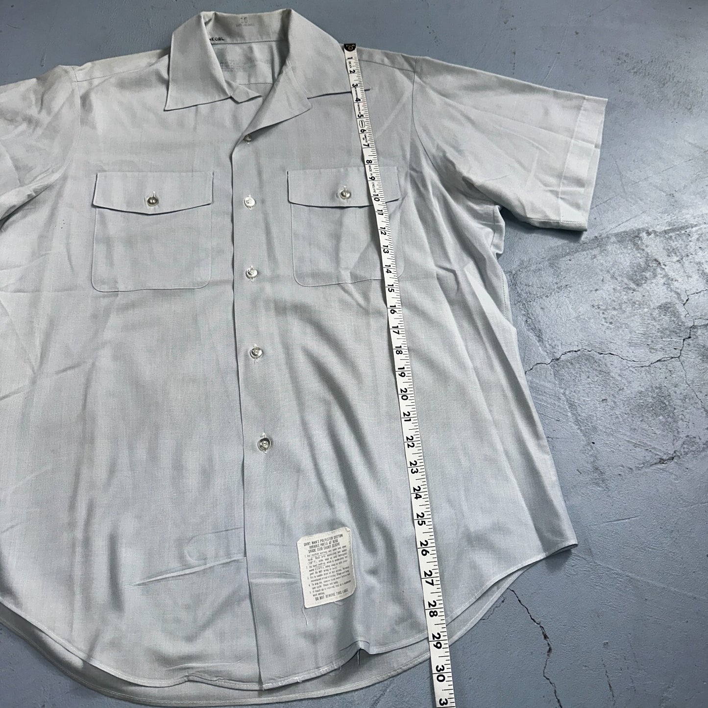 1973 US Army Vietnam War Men Blue Button Long Sleeve Shirt 16 DSA-100 1970s 70s