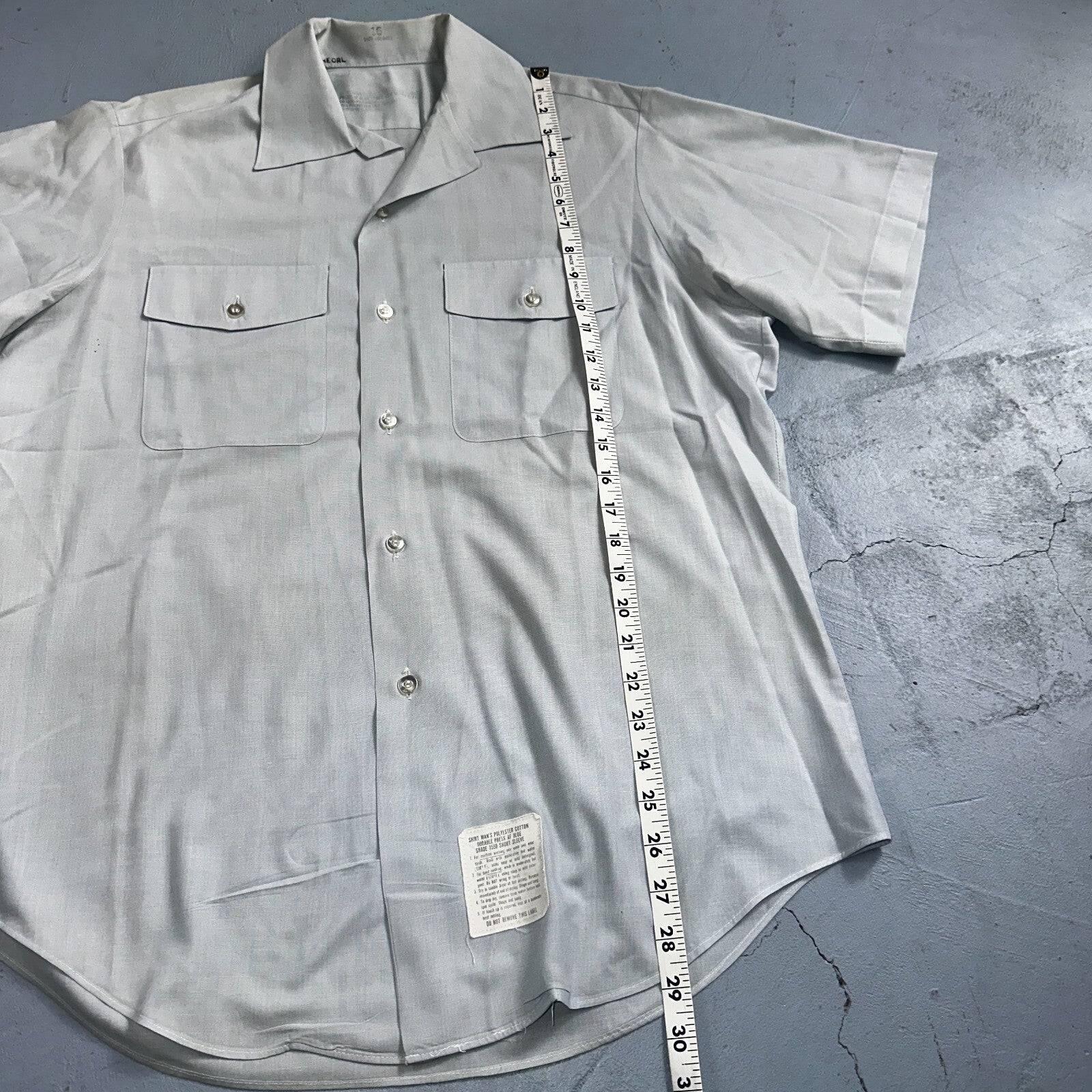 1973 US Army Vietnam War Men Blue Button Long Sleeve Shirt 16 DSA-100 1970s 70s