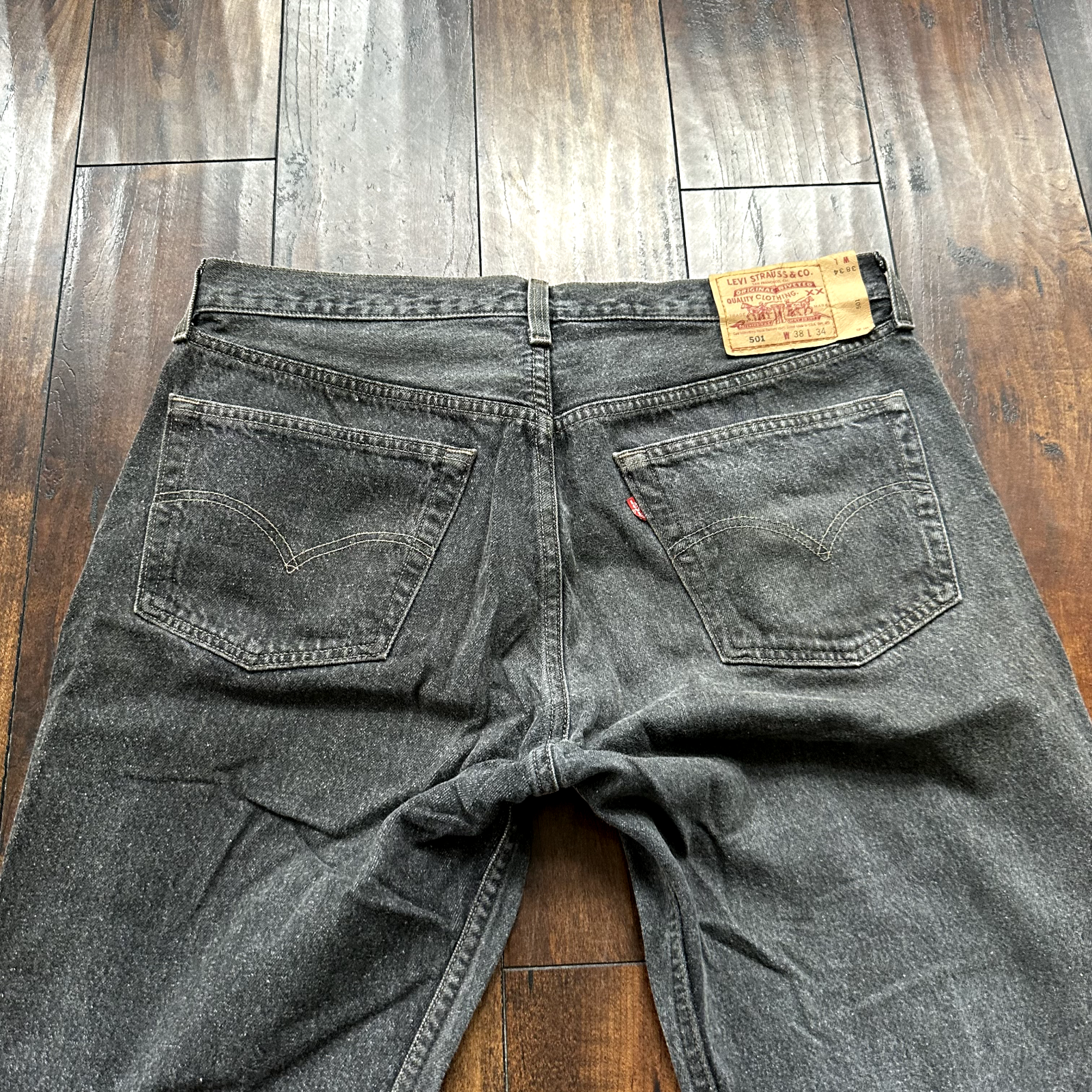 Vintage Levis 501 Button Fly 90s Tag Jeans Black Gray 80s 38x34 Act 35x32