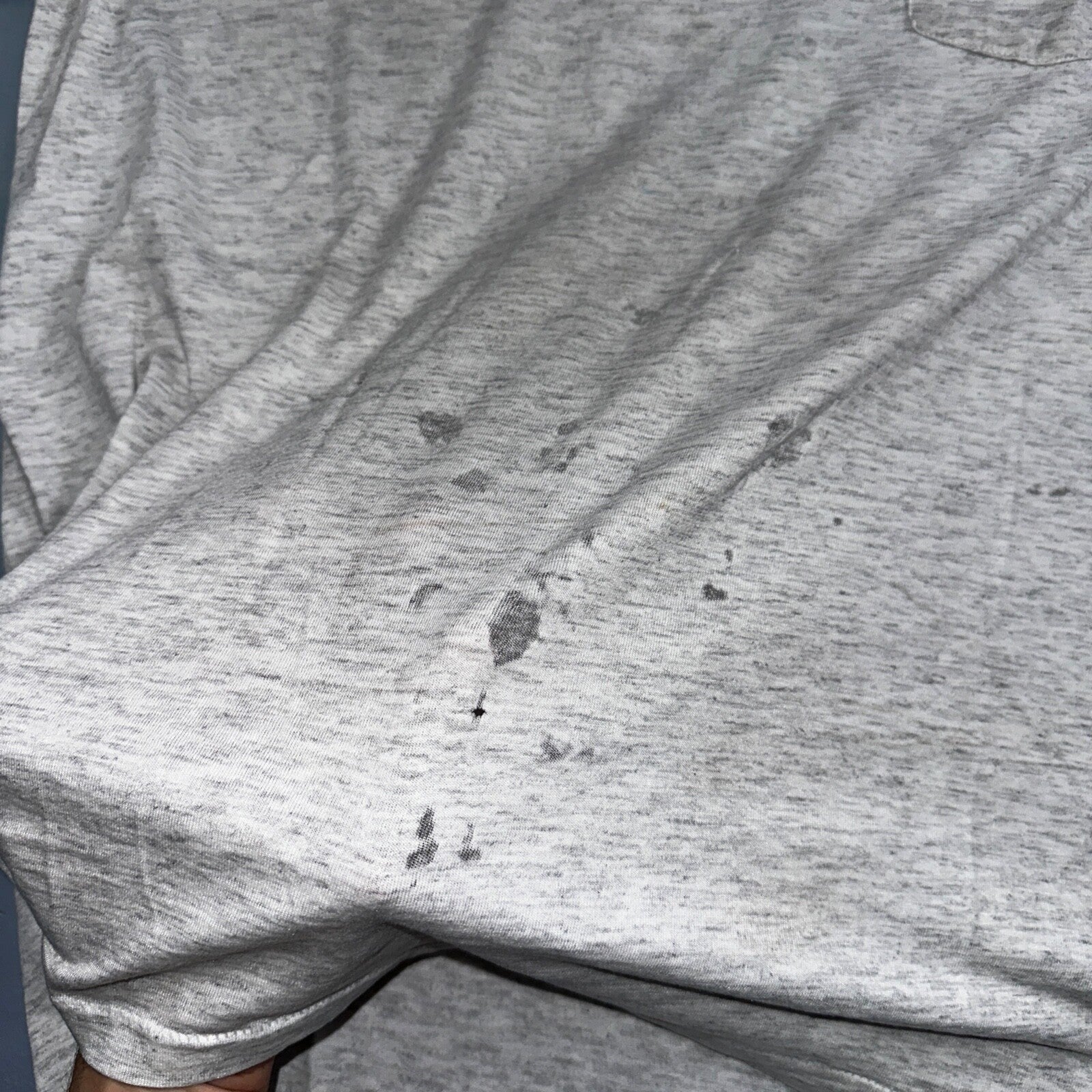 Oneita Pride In Print Designer VTG T Shirt Thrashed Hole Gray Pocket Chest Print