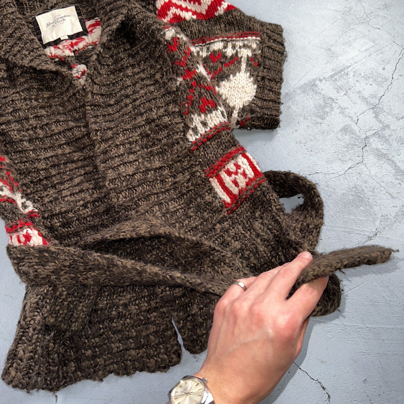 Abercrombie & Fitch VTG Womens Open Front Boho Sweater Cardigan Aztez Small Y2K