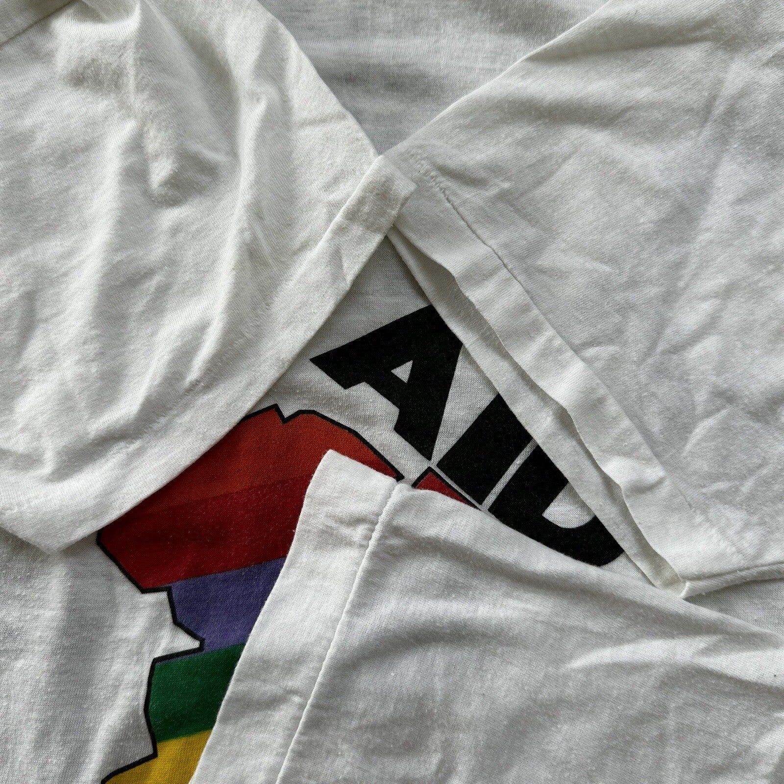 Vintage 1985 Live Aid T Shirt White Queen Freddie Mercury Saves Lives 80s