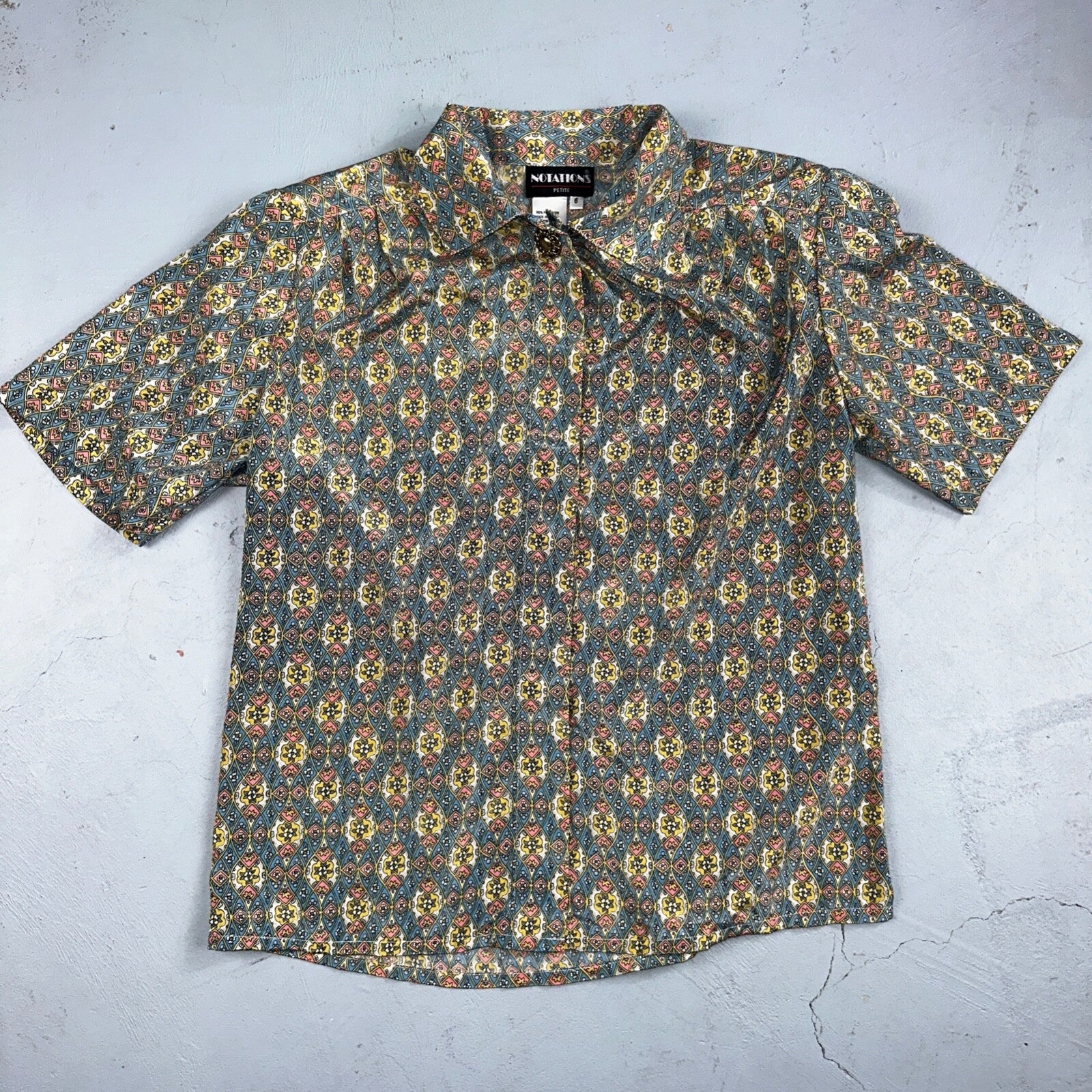 Notations Petite Shirt Womens Petite 6 Crazy Print Collared Button Down VTG