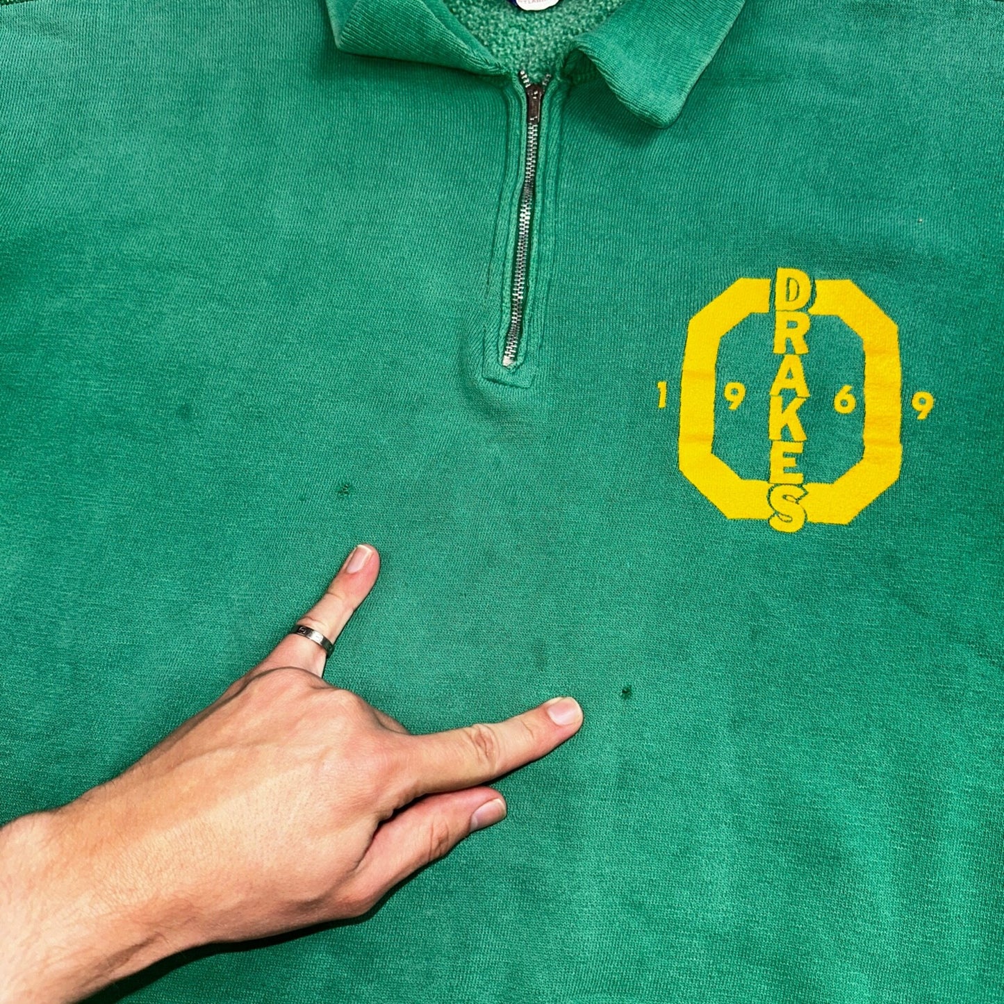 VTG 60s Oregon Track Sweatshirt Champion 1969 Drakes Rockabilly Ducks Polo Zip