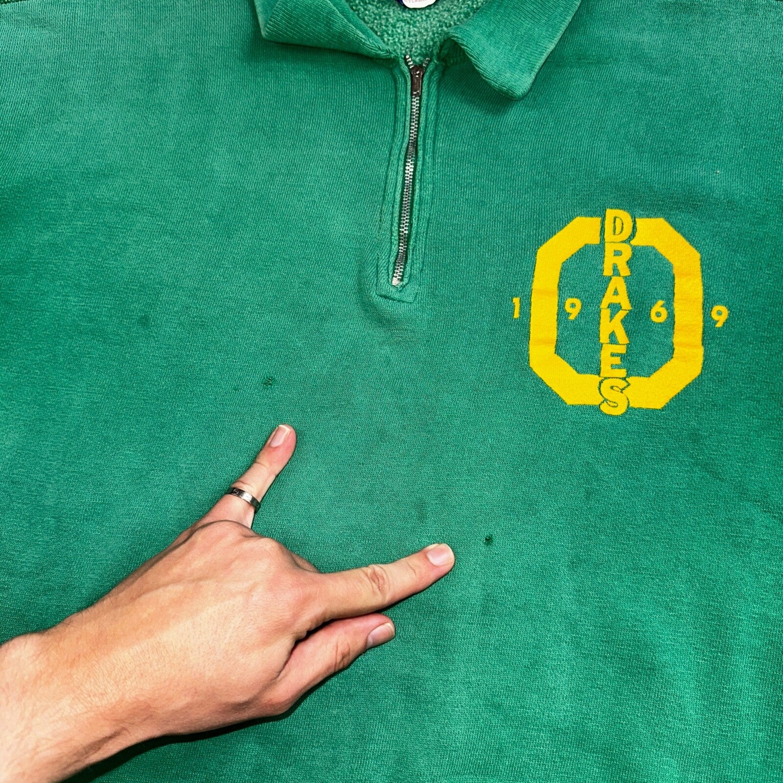 VTG 60s Oregon Track Sweatshirt Champion 1969 Drakes Rockabilly Ducks Polo Zip