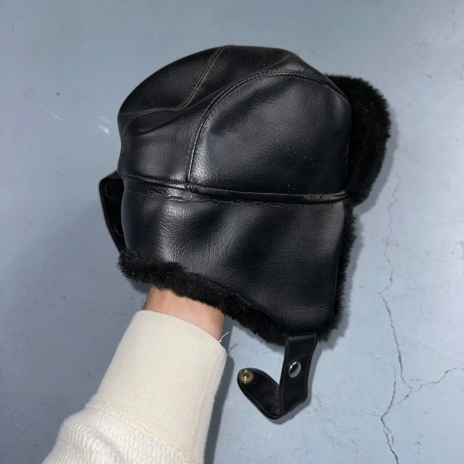 VTG Trooper Uszanka Hat Men’s Medium Black Ear Flaps Winter Unisex Aviator 80s