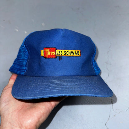 Tires Les Schwab Blue VTG Hat Cap Snapback Hot Wheels Trucker Cool Brand Logo