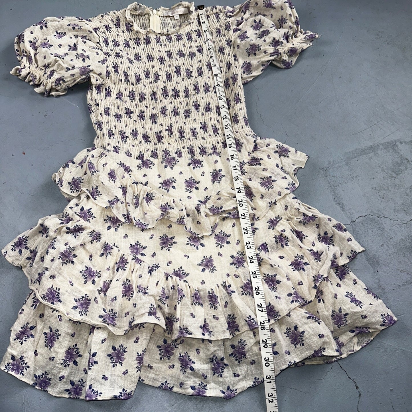 Olivaceous Medium Chiffon Tiered Babydoll Dress White Short Sleeve Floral