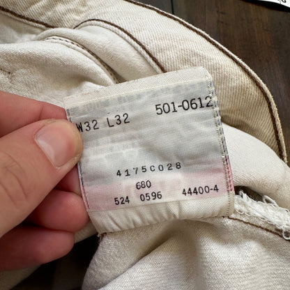 VTG 90s Levis 501 Button Fly 32x32 USA Tag Jeans Straight Wash White Act 30x31