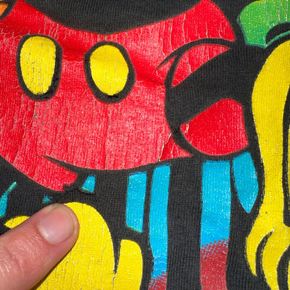 Mickey Mouse Disney VTG 90s Rainbow Neon Big Print Single Stitch T-Shirt Size XL
