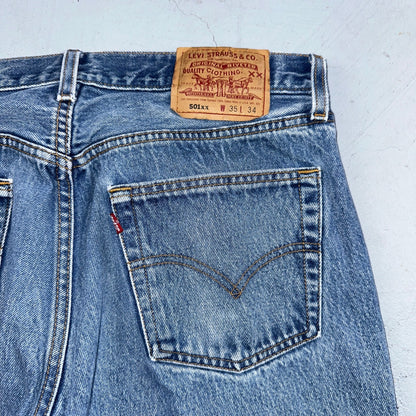 Levis 501 Vintage 90s USA XX Straight Leg Jeans Blue Light Wash 35x34 Act 32x30