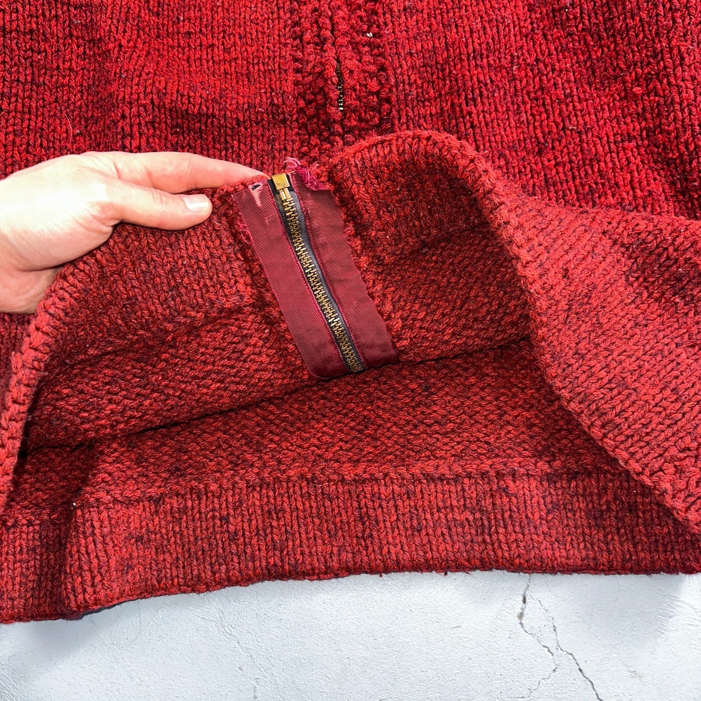 VTG Sweater Mens L Red Cable Knit Ribbed Full Zip 1950s Rockabilly Talon Rare