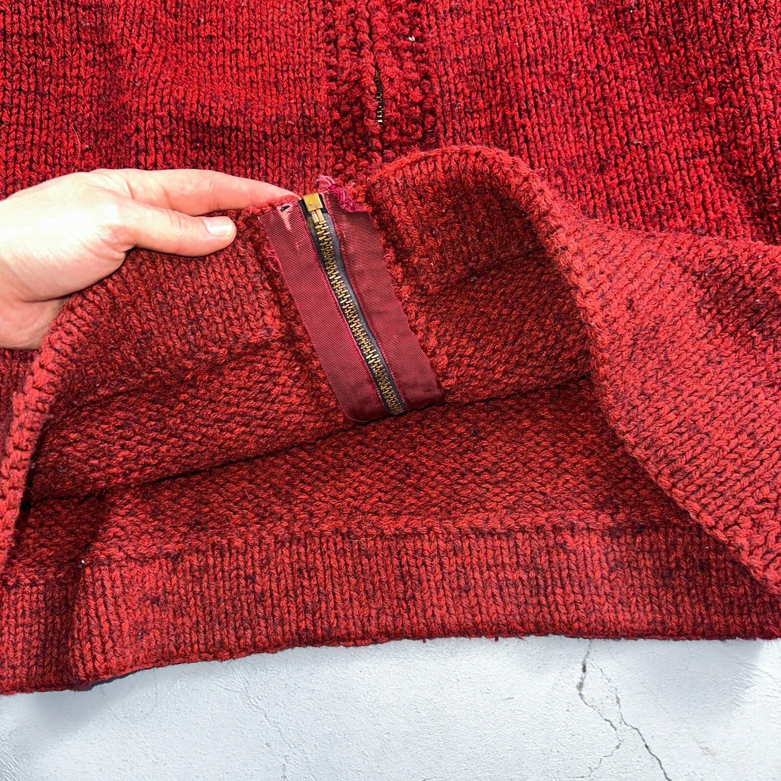 VTG Sweater Mens L Red Cable Knit Ribbed Full Zip 1950s Rockabilly Talon Rare