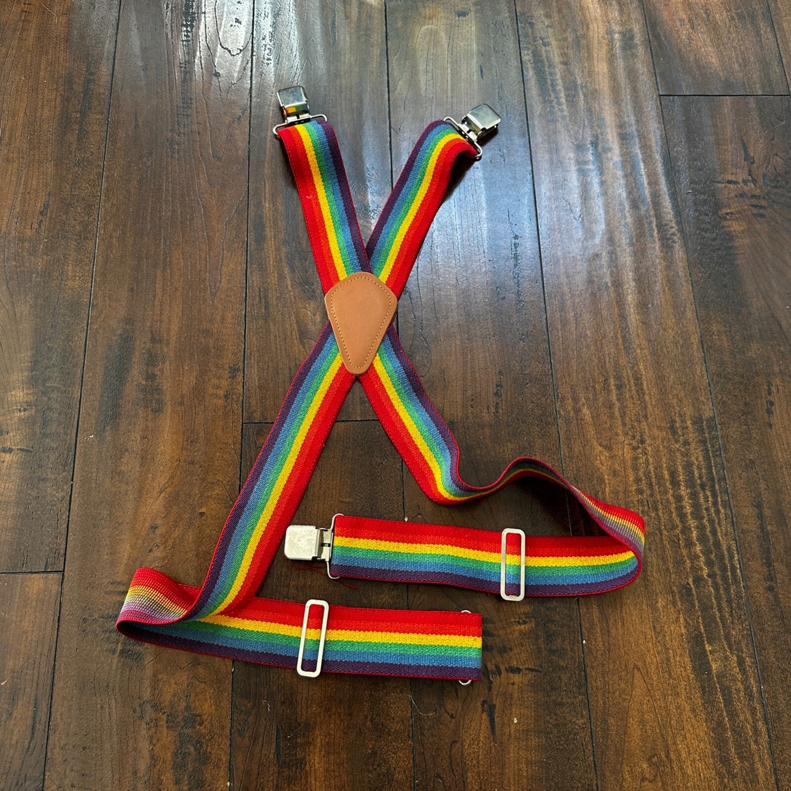 Vintage Rainbow Clip Suspenders Mindy Clown 2” Wide Elastic 70s 80s Pride