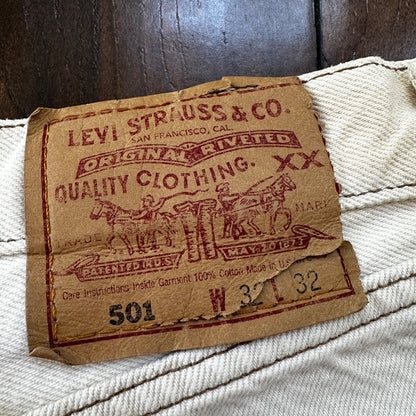 VTG 90s Levis 501 Button Fly 32x32 USA Tag Jeans Straight Wash White Act 30x31