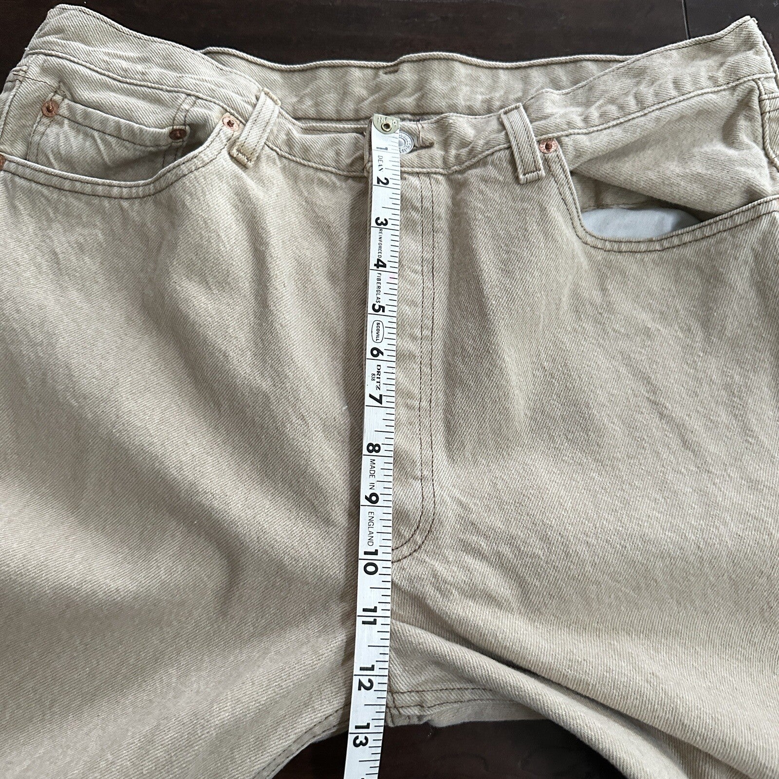 Vintage Levis 501 XX Button Fly 90s 38x34 80s Tag Act 35x34 Tan Cream Bleach