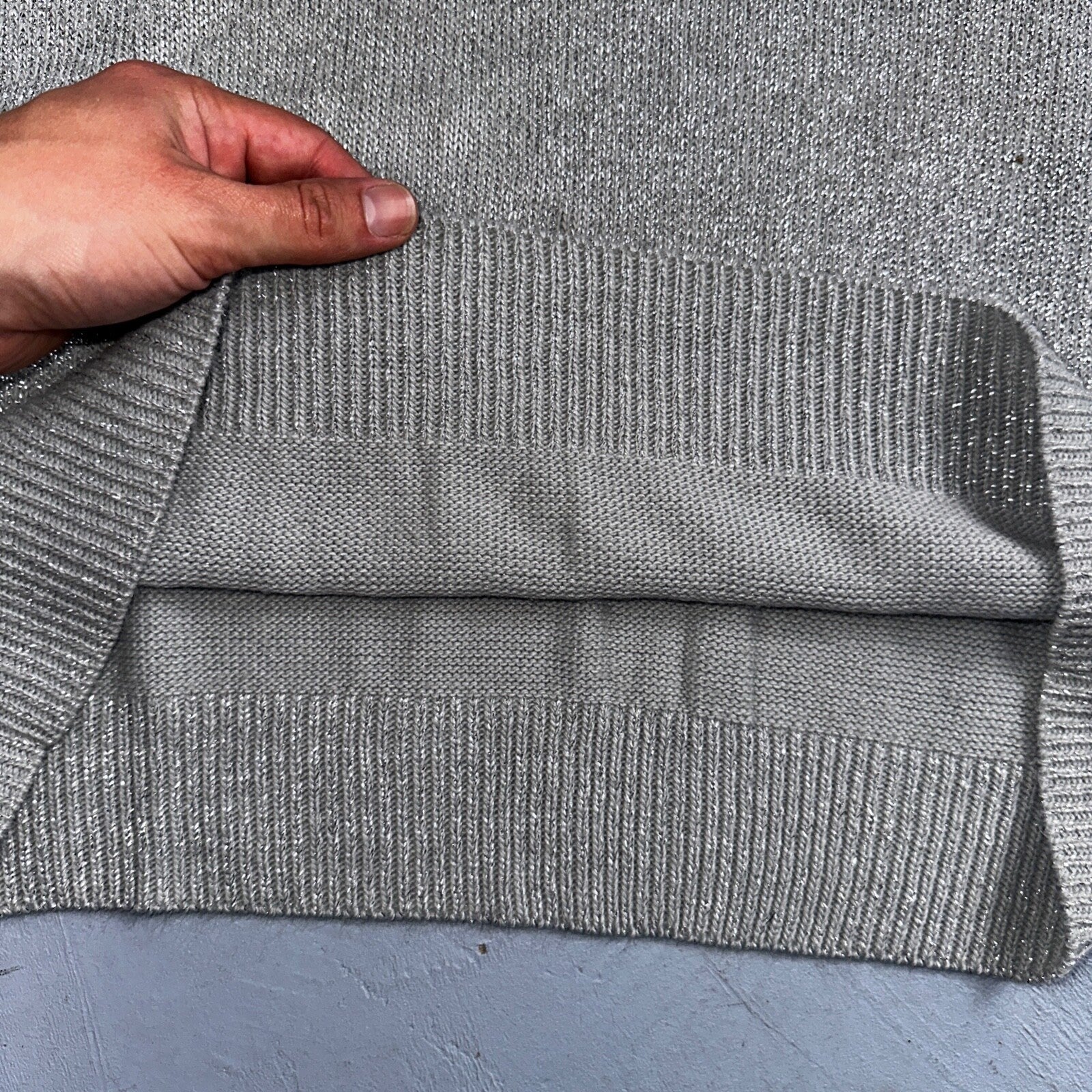 BFA Classics Womens Knit Short Sleeve Sweater Size Small Silver Sparkly Cute