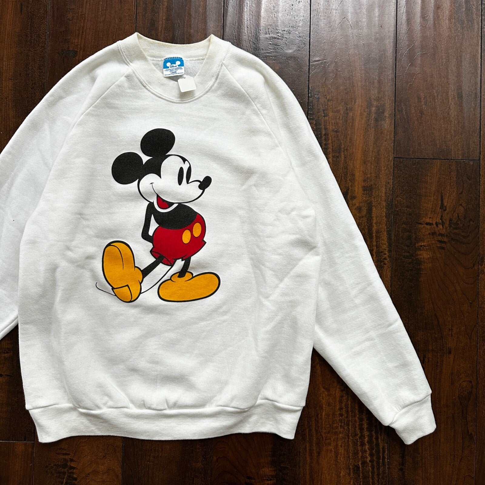 VTG 80s Mickey Mouse Sweatshirt USA L Mens White Pullover Crewneck 1980s