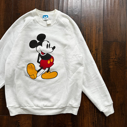 VTG 80s Mickey Mouse Sweatshirt USA L Mens White Pullover Crewneck 1980s