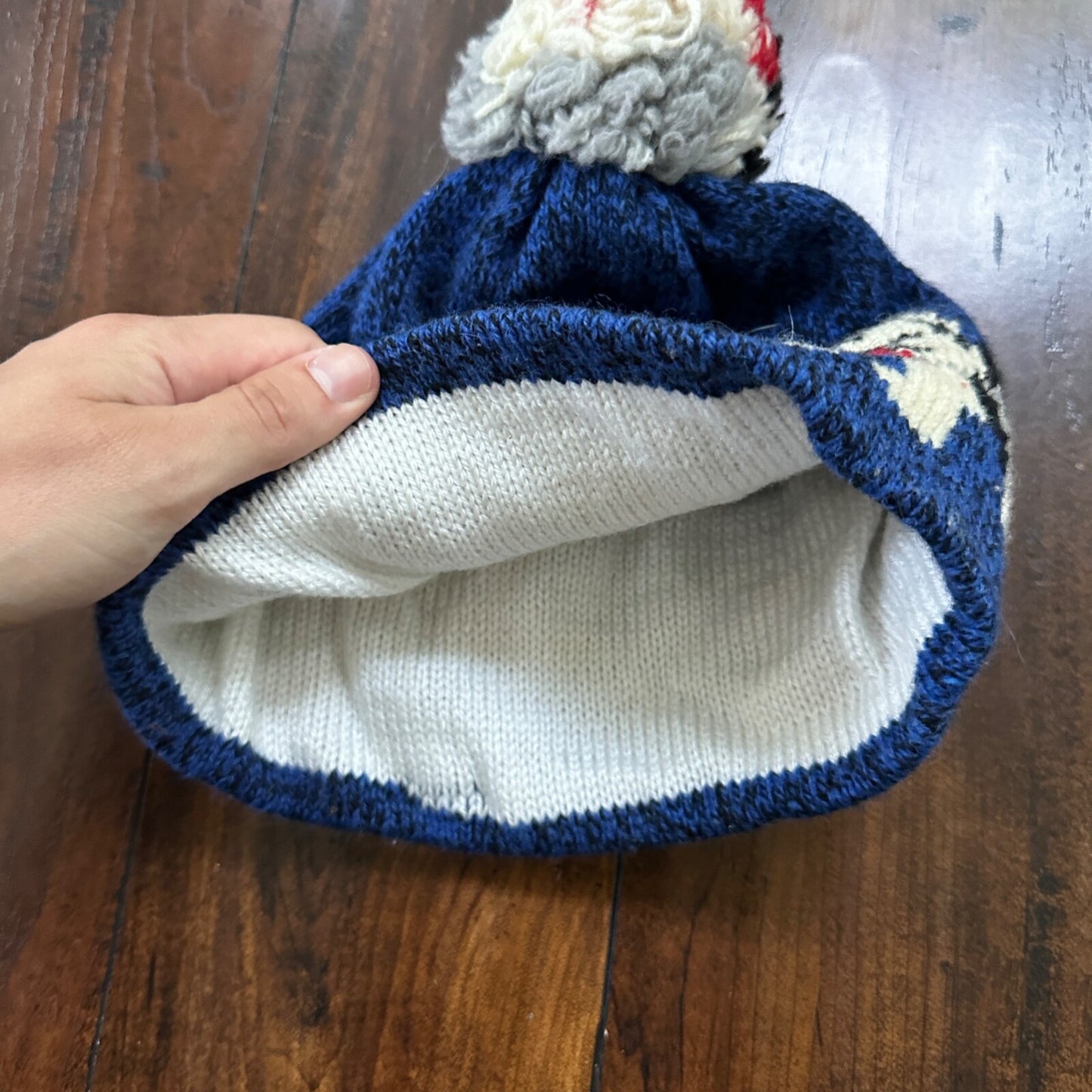 VTG 90's LL Bean Husky Dog Beanie Wool Blend Knit Winter Pom Hat USA Made RARE