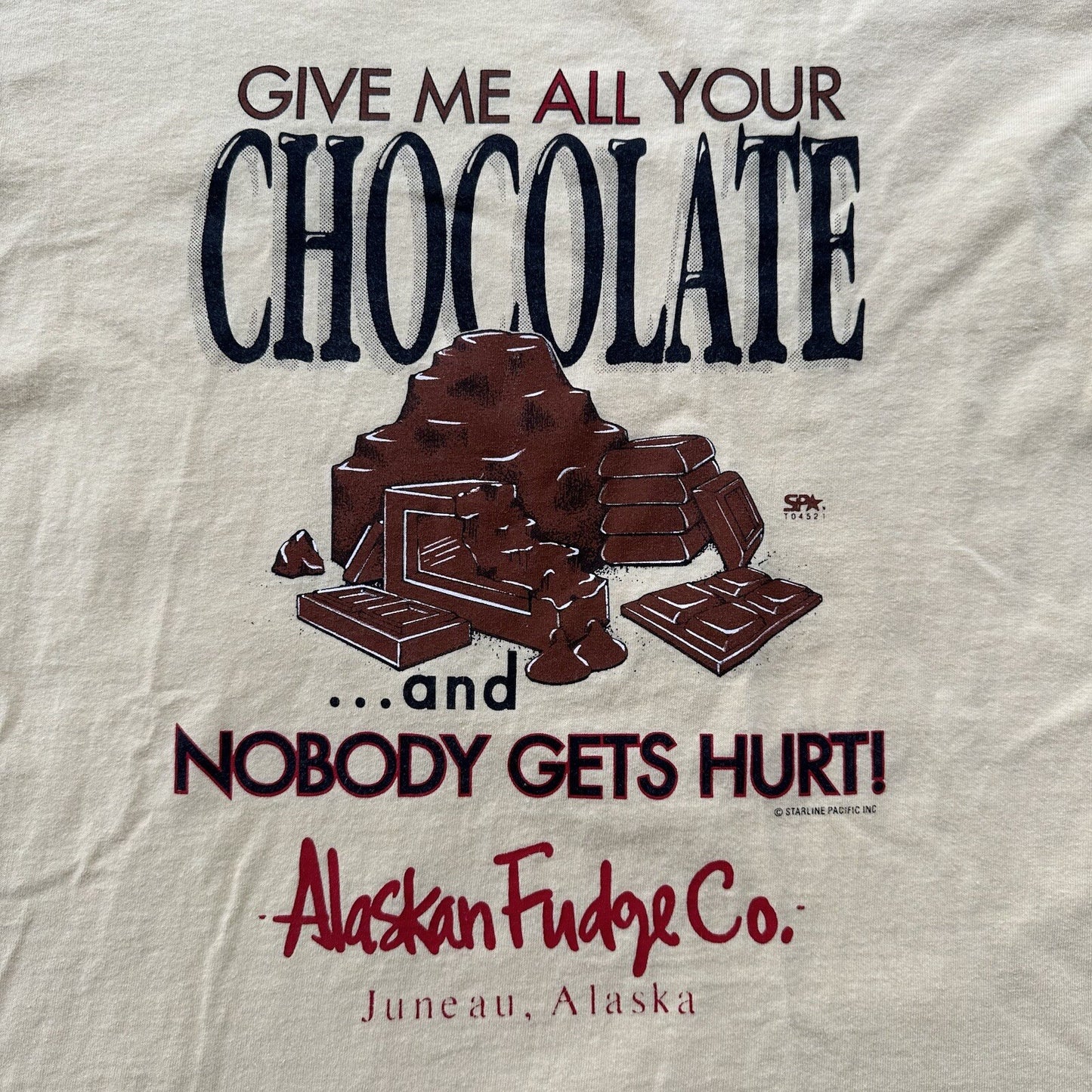 Chocolate Vintage T Shirt Y2K Funny Love Food Snack Quote Humor Alaska Fudge Yum