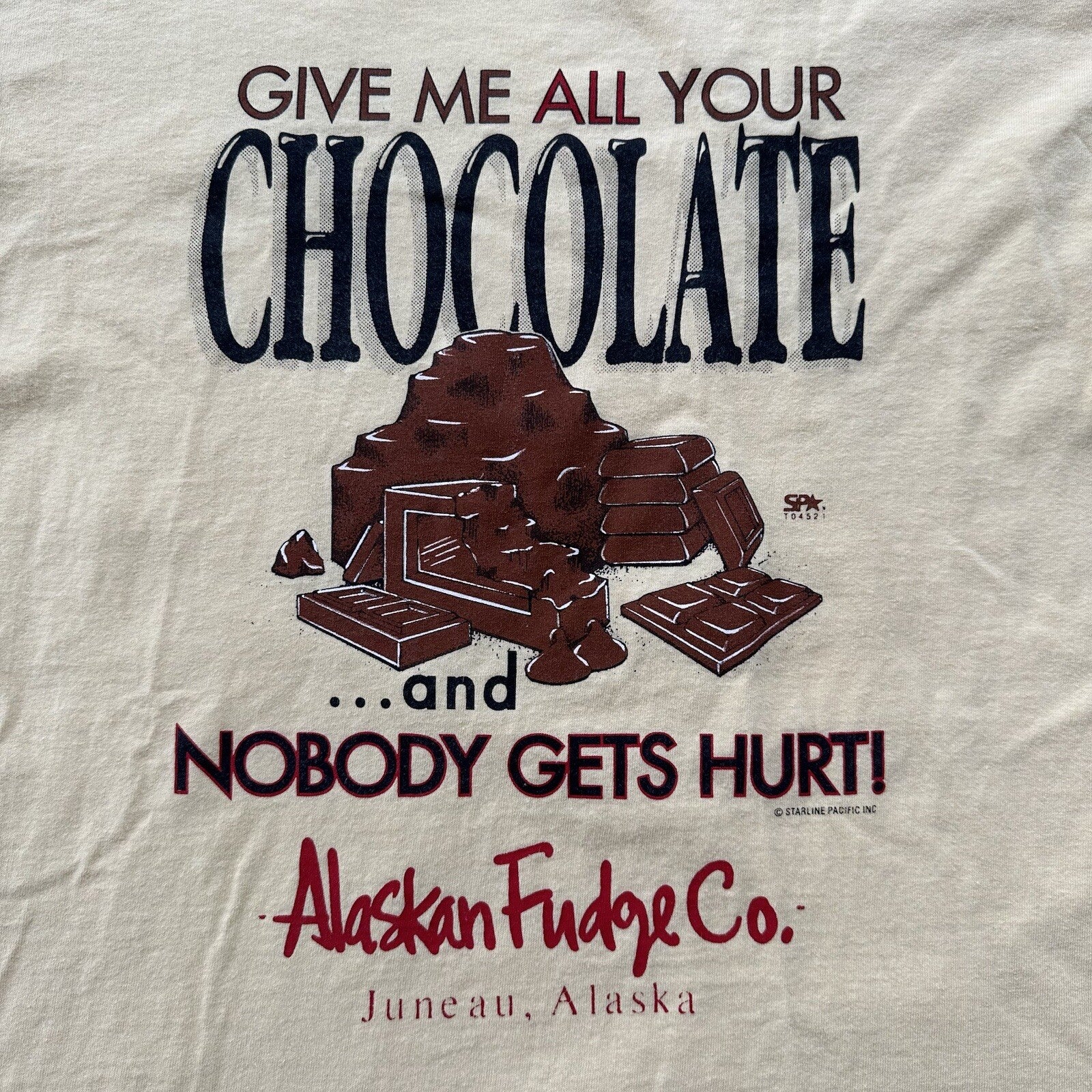 Chocolate Vintage T Shirt Y2K Funny Love Food Snack Quote Humor Alaska Fudge Yum