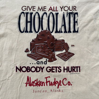 Chocolate Vintage T Shirt Y2K Funny Love Food Snack Quote Humor Alaska Fudge Yum