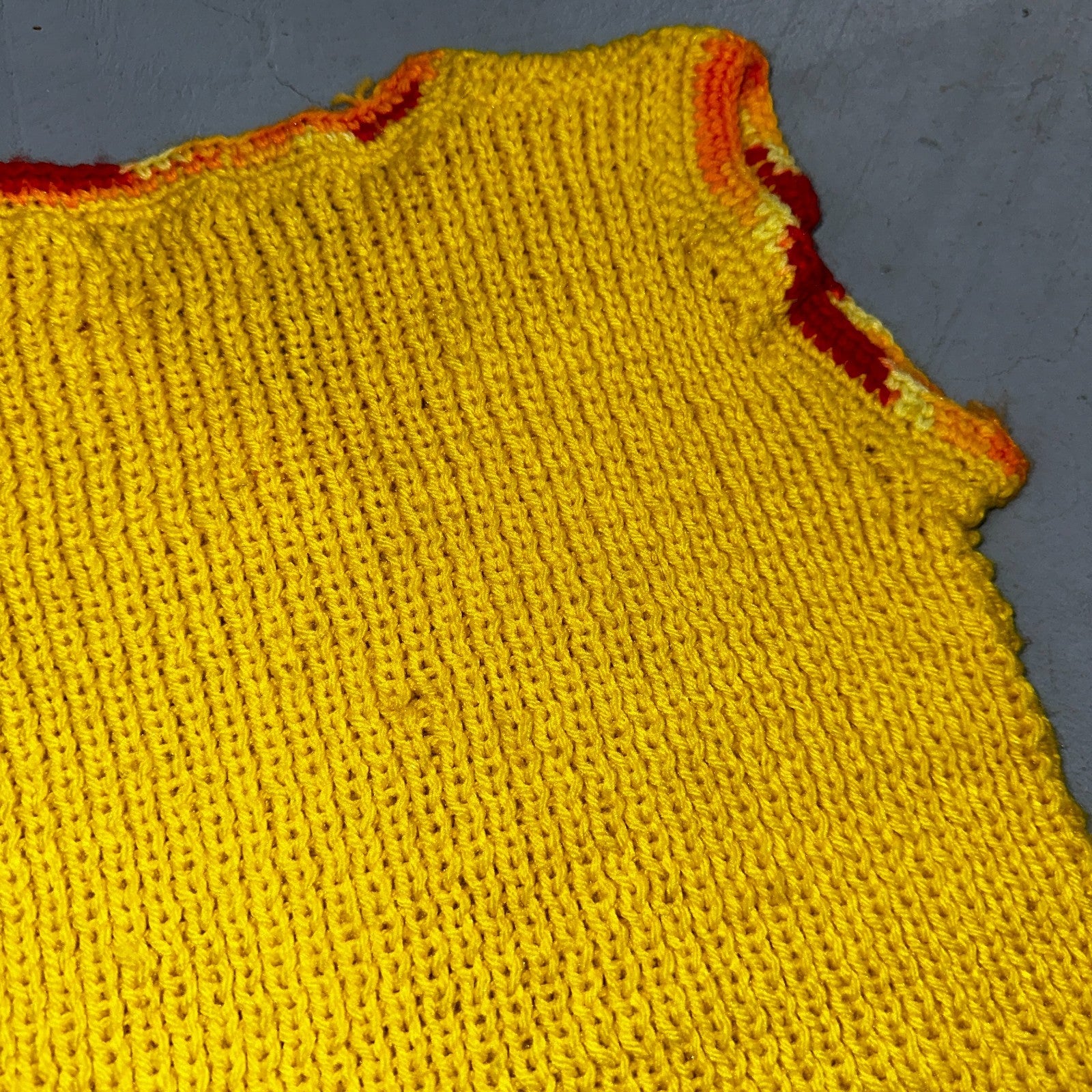 VTG Yellow Vest Knitted Sleeveless Sweater Pullover Handmade Knit 70s 1970s