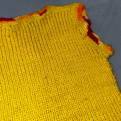 VTG Yellow Vest Knitted Sleeveless Sweater Pullover Handmade Knit 70s 1970s