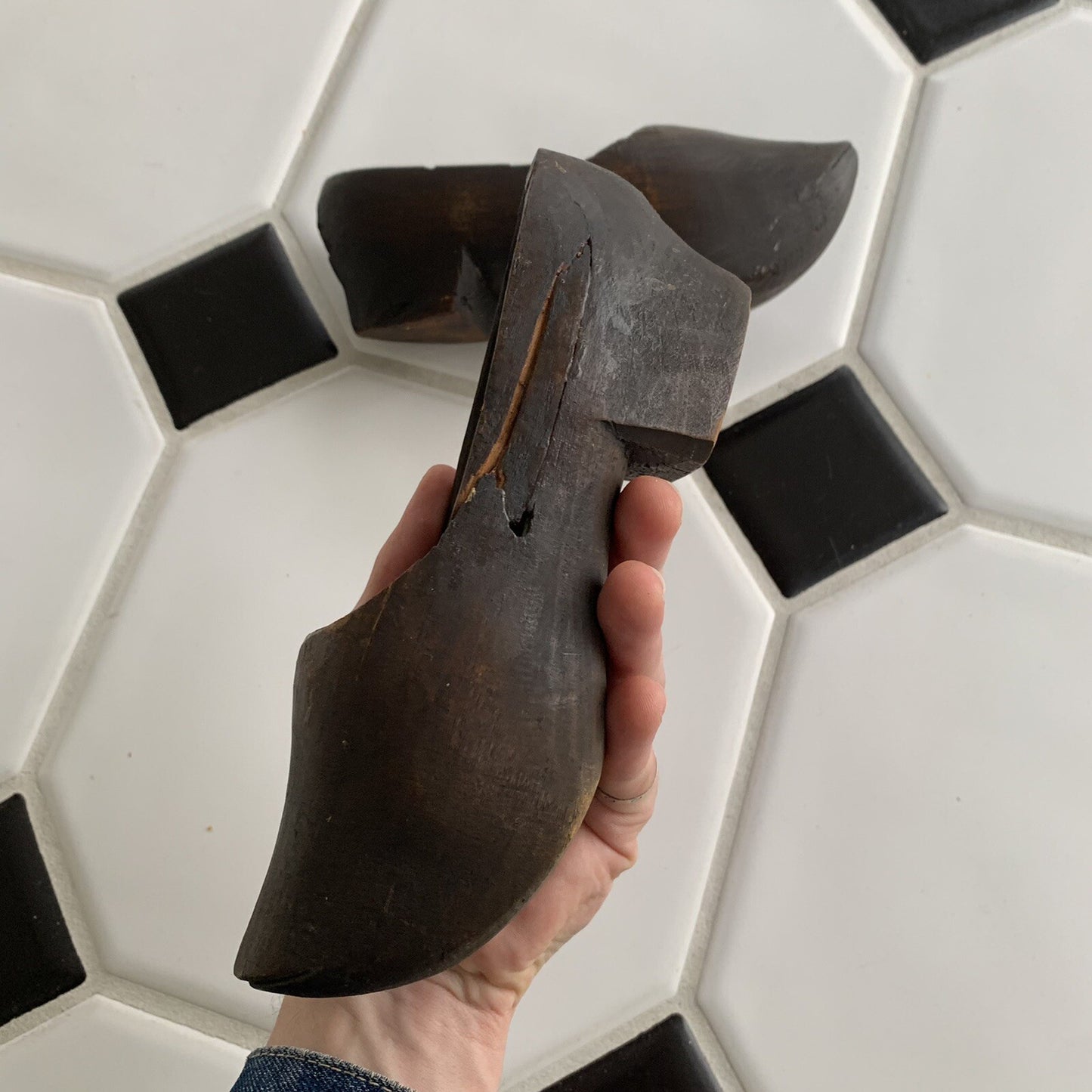 Antique Primitive Early Carved Wood Pair Clogs Shoes 1919 France Dutch Slippers